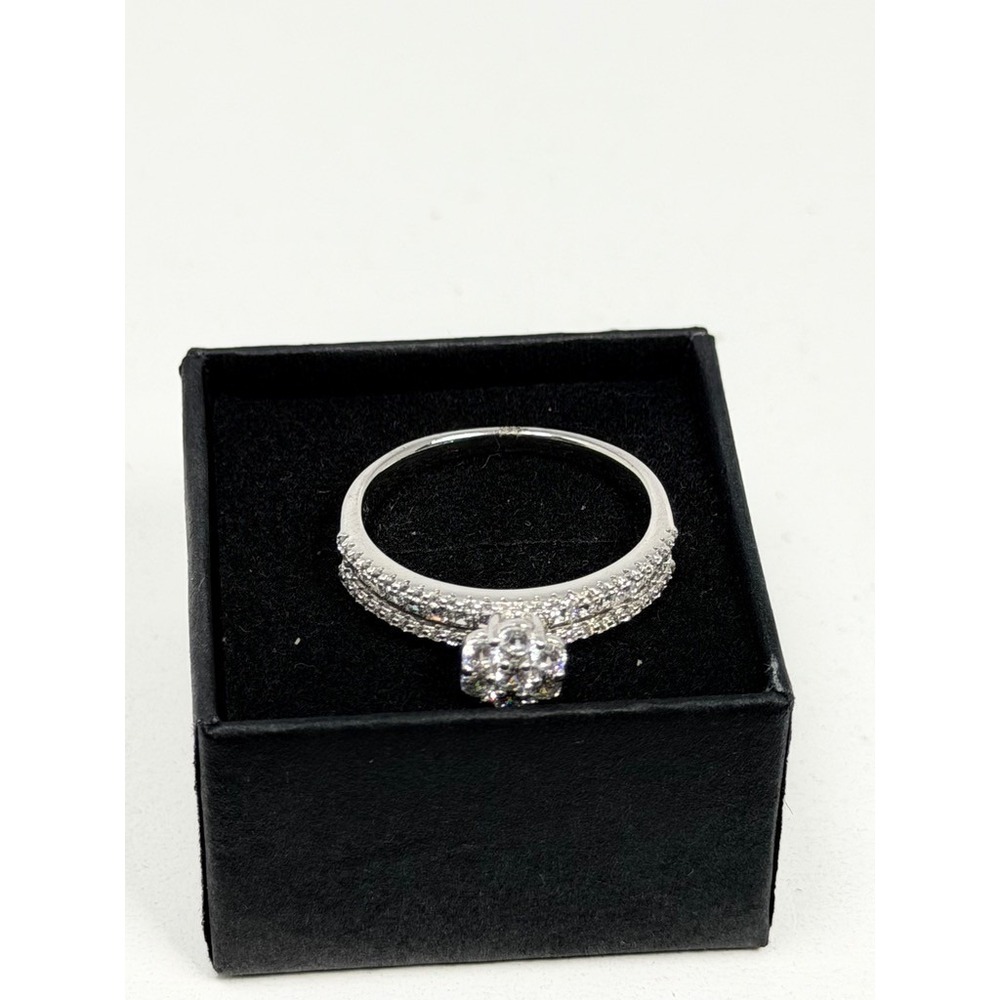 Sterling Silver CZ Cluster Engagement Ring Size 9 Baguette Accent Band 925 SIL